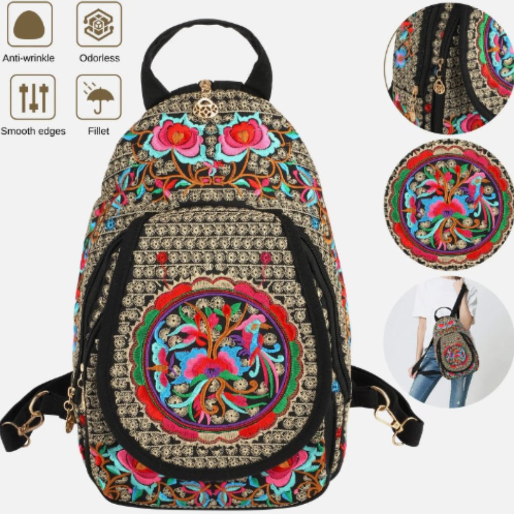 Handmade Embroidered Backpack Crossbody or Shoulder, Books Carrier bag for Girls